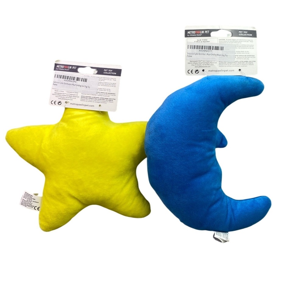 Lot of 2 Dog Toys Moon Star Plush Squeaker‎ 9" New Metro Pawlin Pet - Picture 2 of 6